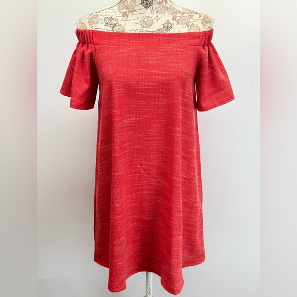 LOVERICHE Red Off-Shoulder Mini shift Dress size S. - Picture 2 of 14